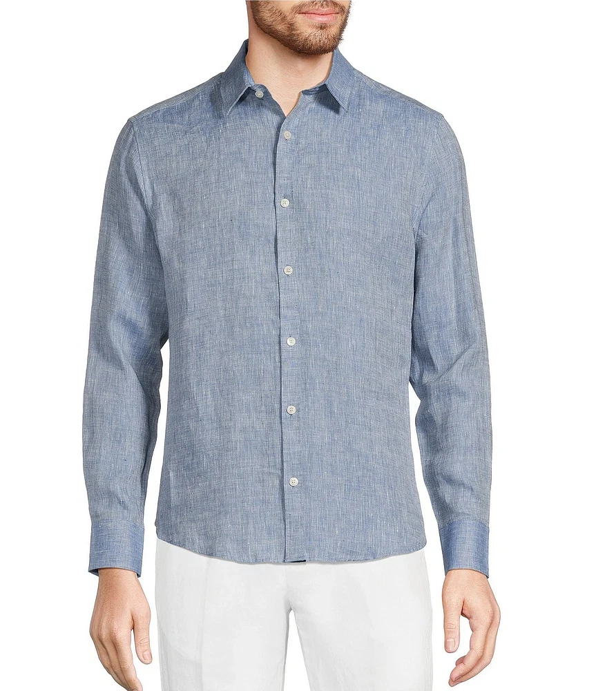 Murano Big & Tall Baird McNutt Long Sleeve Solid Linen Woven Shirt, Blue, 3XB