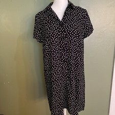Urban Outfitters Black/White Polka Dot Henley Shirt Dress Linen Blend Sz XS O/S