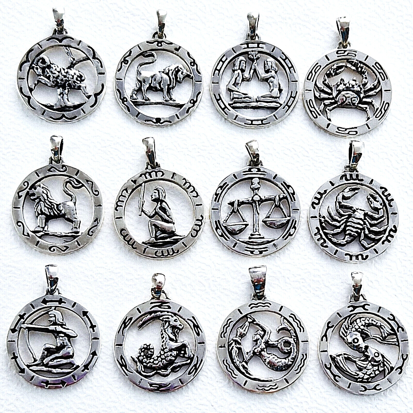 massive Sternzeichen Anhänger 925 Silber 24 mm mit 925 Silber Marinakette 2,3 mm