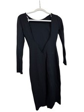 Lulus Womens M Little Black Dress Bodycon Long Sleeve Open V Low Back Midi Party