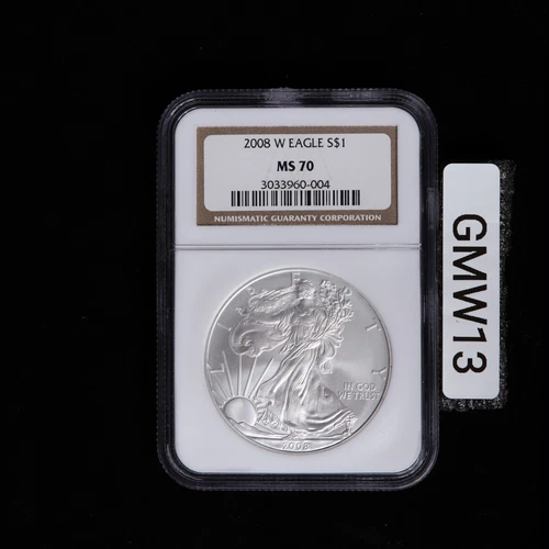 2008 W BURNISHED SILVER EAGLE NGC MS70 CLASSIC BROWN LABEL