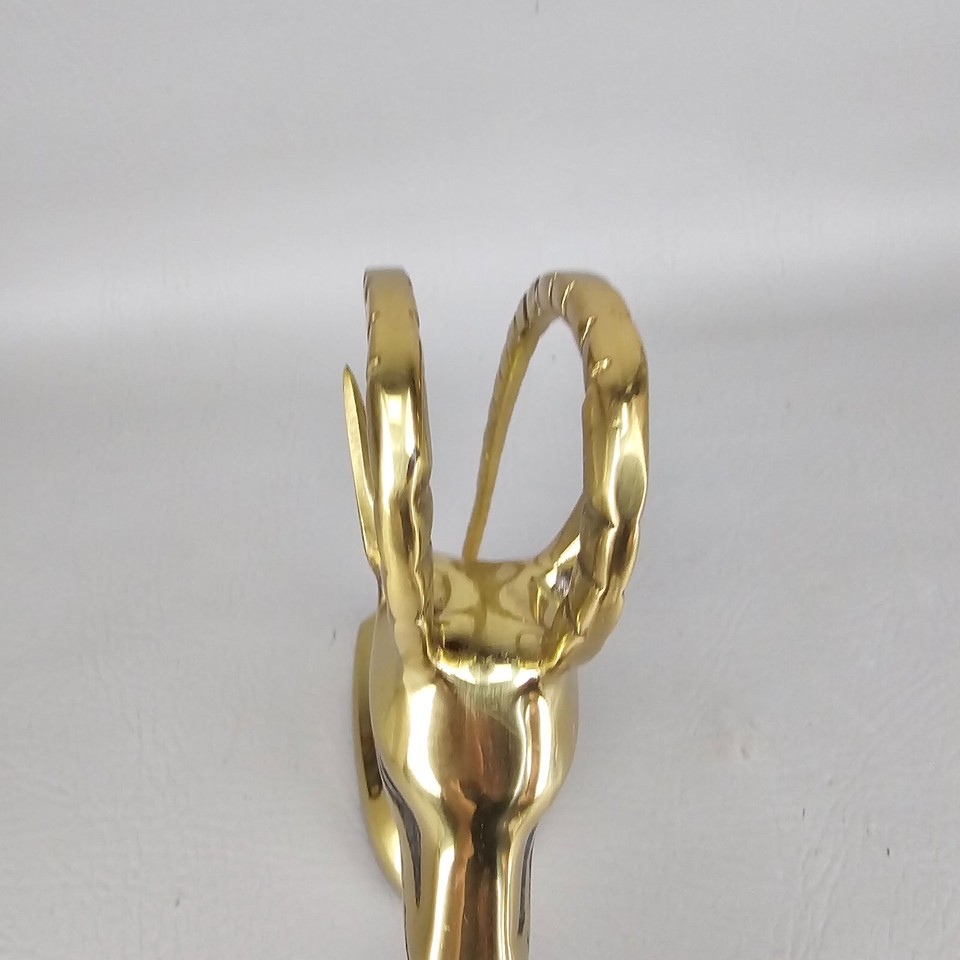 Vintage Brass Gazelle Antelope Wood Base Bookend Statue Impala Ibex 7.5 ...
