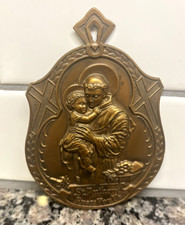 Vintage St. Anthony of Padua Wall Plaque Brass/Bronze color Metal 5" X 4"