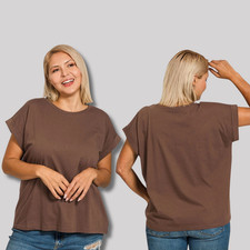 1X 2X 3X Round Neck Quality Cotton T Shirt Folded Short Sleeve Loose Fit Top