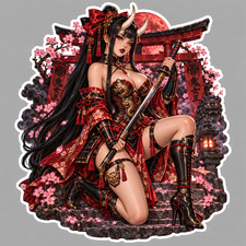 Oni Queen Sticker Vinyl Decal Japanese Anime Demon Girl Katana Samurai Fantasy Oni Queen Sticker Vinyl Decal Japanese Anime Demon Girl Katana Samurai Fantasy