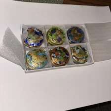 6 CLOISONNÉ PILLBOX TRINKET BOX BUTTERFLY FLORAL MOTIF. EACH A DIFFERENT COLOR.