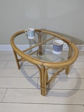 Bamboo Glass Coffee Table Wicker Glass Top  Boho Retro FREE POSTAGE 