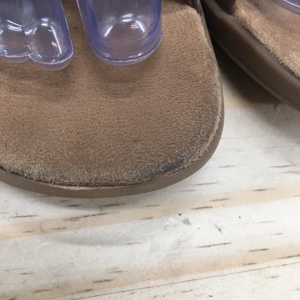 Sandalias BareTraps para mujer 11 M Justee Slide cuero marrón punta abierta tacones de cuña Foto 4 de 4