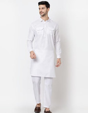 Men Pathani Kurta, Kurta Pajama Set, Long Sleeve Indian Traditional Shirt White