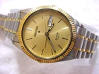 Vintage GOLD & STEEL large antique SEIKO ALARM 5C23-7000 mens watch