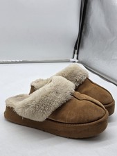 Soda Slipper Shoes Womens Size 6 Brown Faux Suede Fuzzy Lined Clog Mules