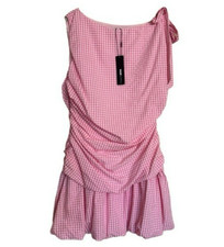 Fashion Nova GRETA GINGHAM BUBBLE MINI DRESS Pink White Women’s Size 1X NWT