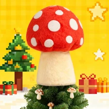 Eyourlife Mushroom Tree Topper, 9 Inch Christmas Tree Ornament, Red and White Fa