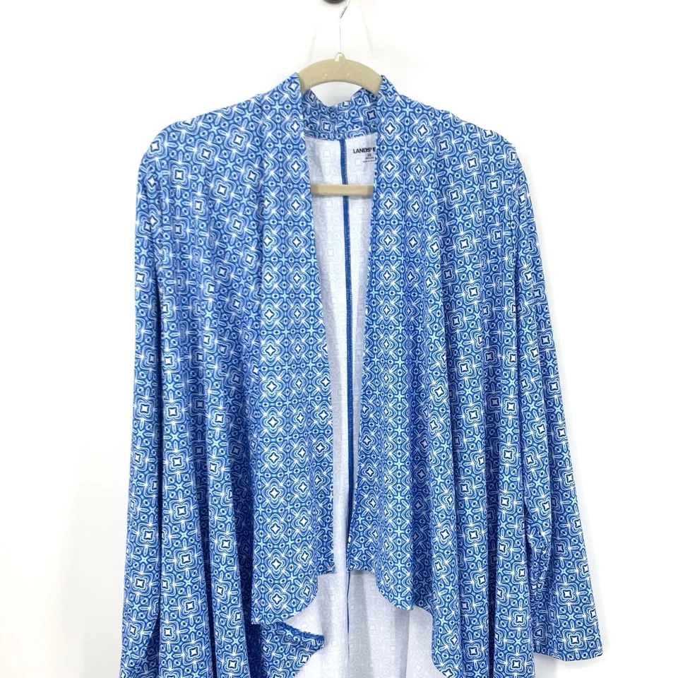 Cárdigan Lands End Mujer Talla 2X 20W 22W Top Frente Abierto Camisa Larga Estampado Azul Foto 2 de 4