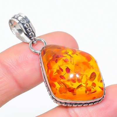 Baltic Amber Gemstone 925 Sterling Silver Pendant 1.85'' Y504