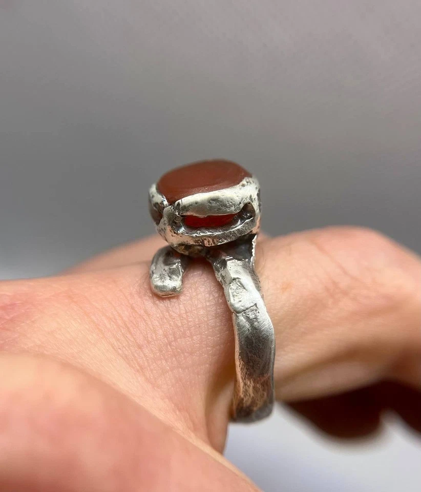 Anello in Argento 925 in Stile Antico con Apale di Fuoco Messicana ct 4,7 - 20 - Immagine 3 di 4