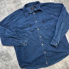 VTG 90s Levis Denim Shirt Mens XL Indigo Blue Wash Metal Button Red Tab Y2K