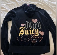 RARE vintage Juicy Couture Navy Velour Tracksuit Set Hoodie Pants