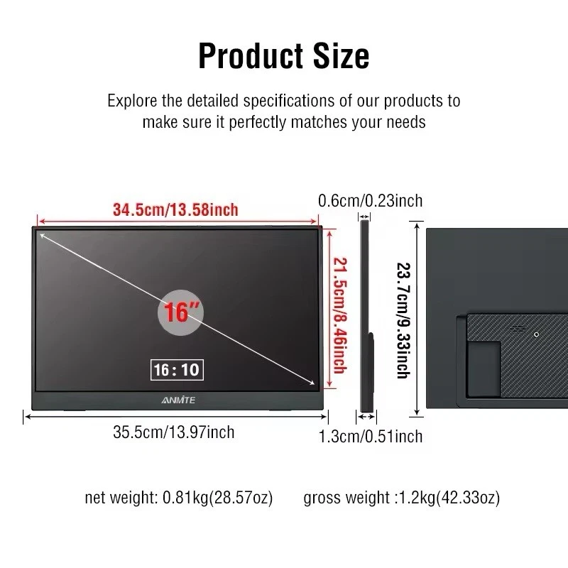 16”-Inch Portable Touch  Monitor 1080P HDR 16:9 Blue Light Xbox PS5 PC Extension - Image 2 of 4