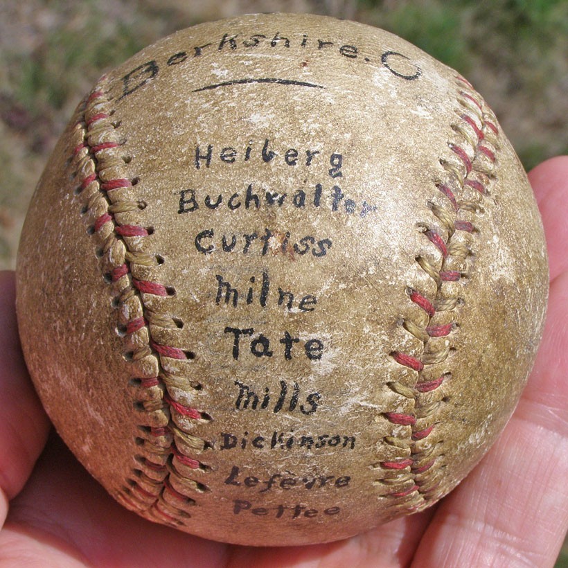 Antique 1920's Worcester vs Berkshire No Hitter Baseball, Red & Green Stitching