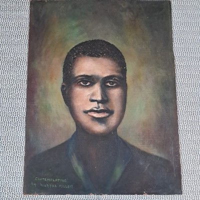 Vtg Painting Portrait Black African American Man On Board Signed Wortha Miller