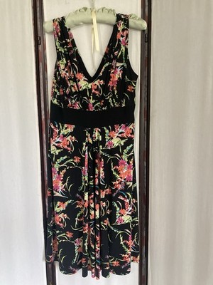 Jones New York Black Dress with Bright Flowers Size 10 - Beautiful Spring Dress!