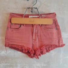 672a. peach Bullhead cotton high rise frayed micro mini shorts, 00