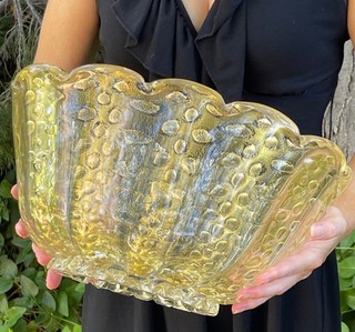 MASSIVE 11 LBS 7 Oz. VTG MURANO MID CENTURY GOLD FLECK BULLICANTE BUBBLES BOWL