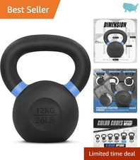 Powder Coated Kettlebell 26lbs - Solid Cast Iron with Non-Slip Grip