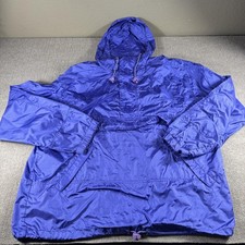 Vintage Eddie Bauer Jacket Mens XL Purple Hooded Anorak 1/4 Zip Windbreaker 90s
