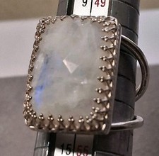 LRG faceted rainbow Moonstone Sterling silver split-shank statement ring SZ 6.5