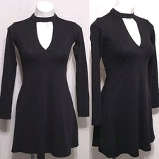 Kendall & Kylie Choker Neck Keyhole Textured Fit & Flare Long Sleeves Dress XS
