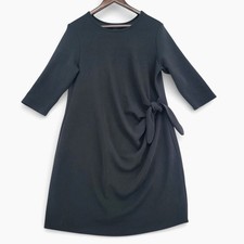 Tahari XL Black Knit Midi Dress Side Tie Waist 3/4 Sleeve Minimalist EUC