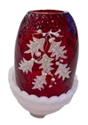 VTG Fenton Art Glass Fairy Lamp Hand Painted Signed Ruby Red Light Leaf Berry