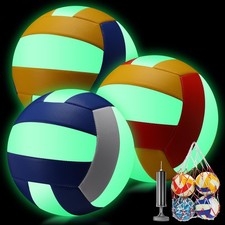 3 Pcs Glow in The Dark Volleyball with Pump Mesh Bag, Light up Luminous Volle...
