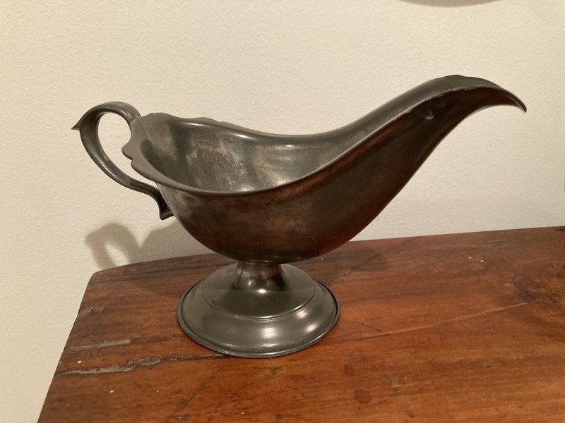 Genuine Pewter FOOTED GRAVY BOAT Metal Vintage