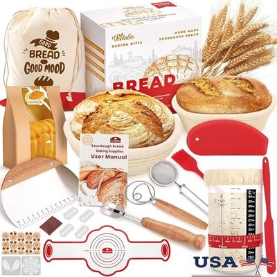 Sourdough Starter Kit Bread Baking Tools Proofing Basket Dough Whisk Blade Set