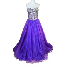 Jovani 14 Purple Tulle Embellished Corset Strapless Ball Gown Prom Dress 90131