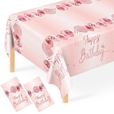 2 Pack Rose Gold Happy Birthday Tablecloth, Disposable Plastic Table Cloth 54...