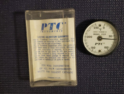 PTC Instruments Surface Thermometer 0F to 250 Degrees F Vintage Model 312F