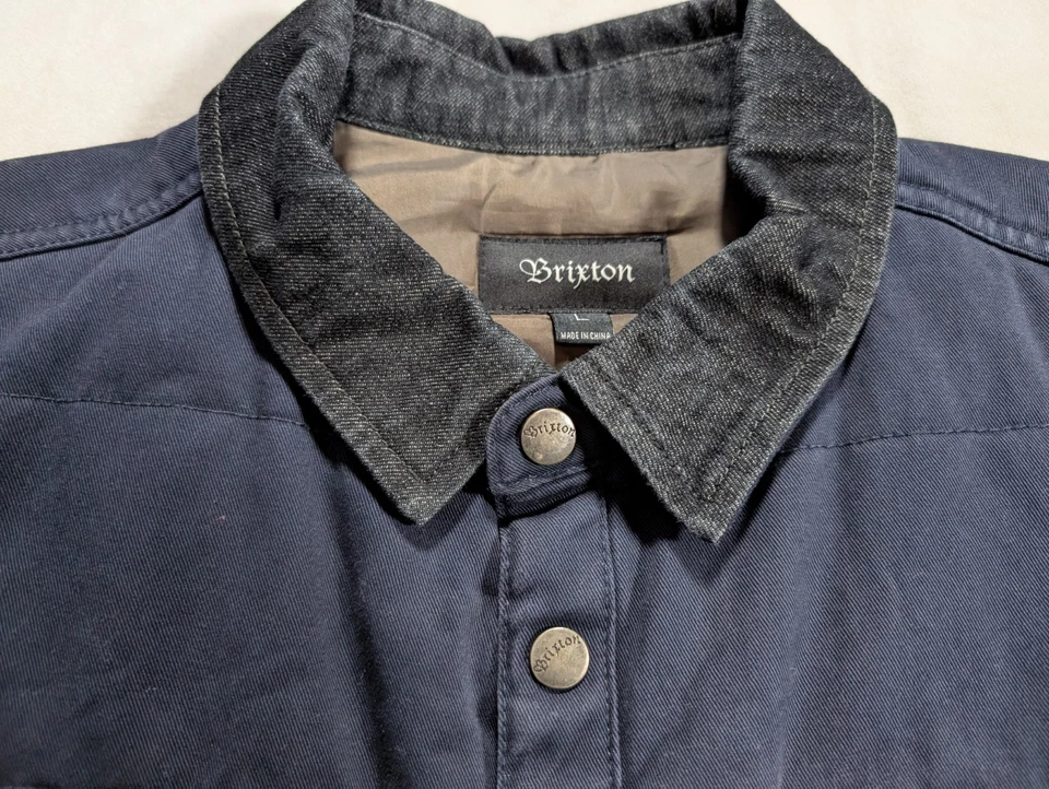 Brixton Cass Jacket Insulated Med WGT Denim Collar Full Snap Blue Size Men’s L - Image 4 of 4