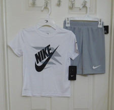 NWT 2pc Nike 3 Brand White Gray Logo Shirt  Shorts Set sz 6 or 7