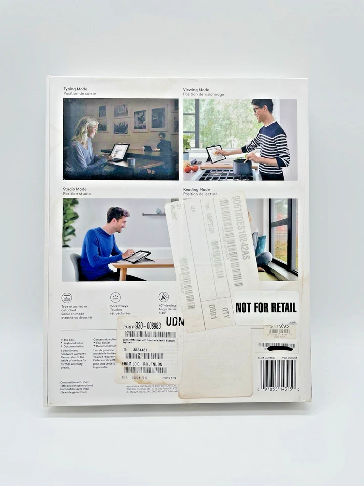 Logitech Slim Combo Case Backlit Bluetooth Keyboard For iPad 5 & 6 - Black - New - Image 2 of 4