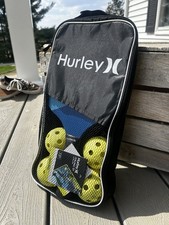 Hurley Pickleball Set 2 Blue Paddles 4 Yellow Balls Carry Bag 7 Piece Set