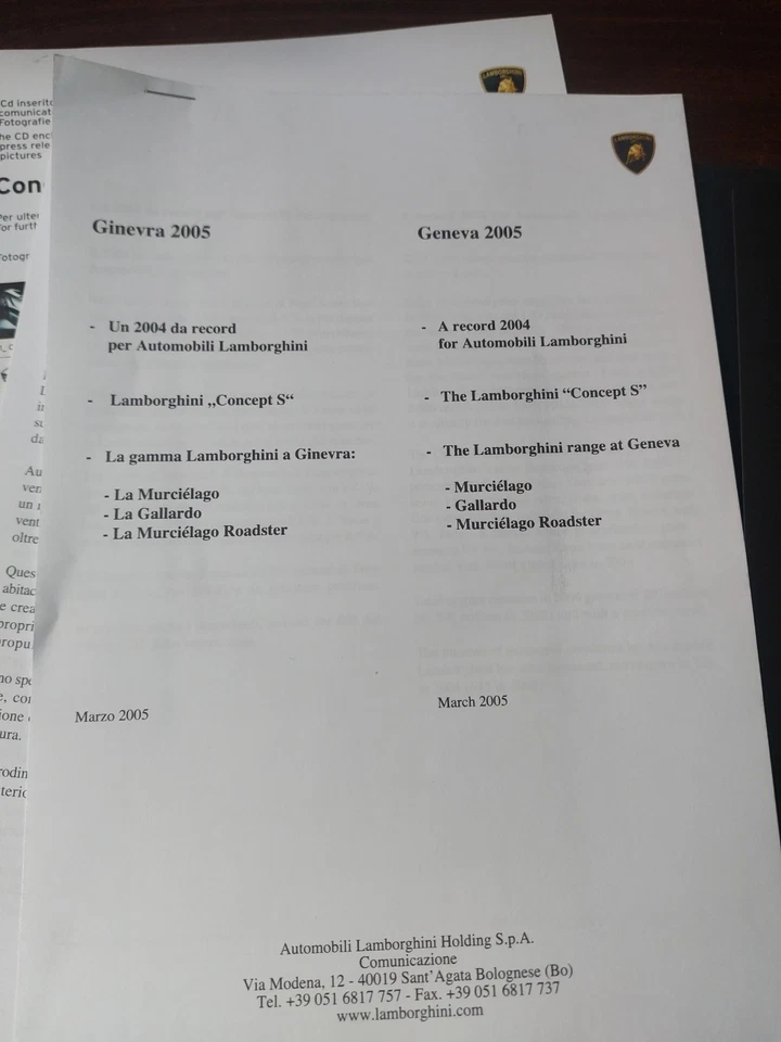 Lamborghini Press Ginevra 2005 Murcielago Gallardo Concept S Con Cd - Immagine 2 di 4