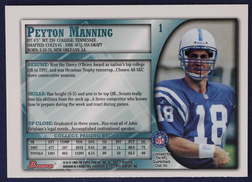 1998 Bowman #1 Peyton Manning RC NMMT+ *inv3 - Bild 2 von 2