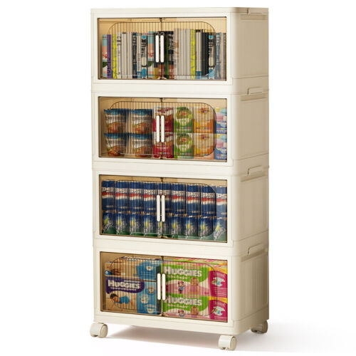 3/4-Tier Collapsible Storage Cabinet Box Organizers Storage Containers w/ Wheels - Picture 10 of 14