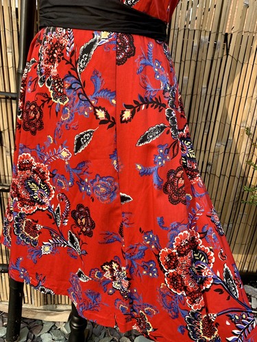 Per Una M&S Bohemian Floral Printed Fit & Flare Red Mix Belted Dress UK Size 12 - Picture 3 of 5