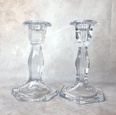 Paire De Bougeoirs En Verre Hexagonaux Jours Heureux Décoration Classique - Photo 1/4