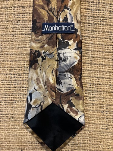 Vintage Manhattan Tie Necktie beautiful brown blue floral roses - Picture 3 of 4
